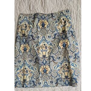 Gorgeous Vintage Talbots Blue Willow Floral Stretch Pencil Skirt 8 Petite Ivory‎